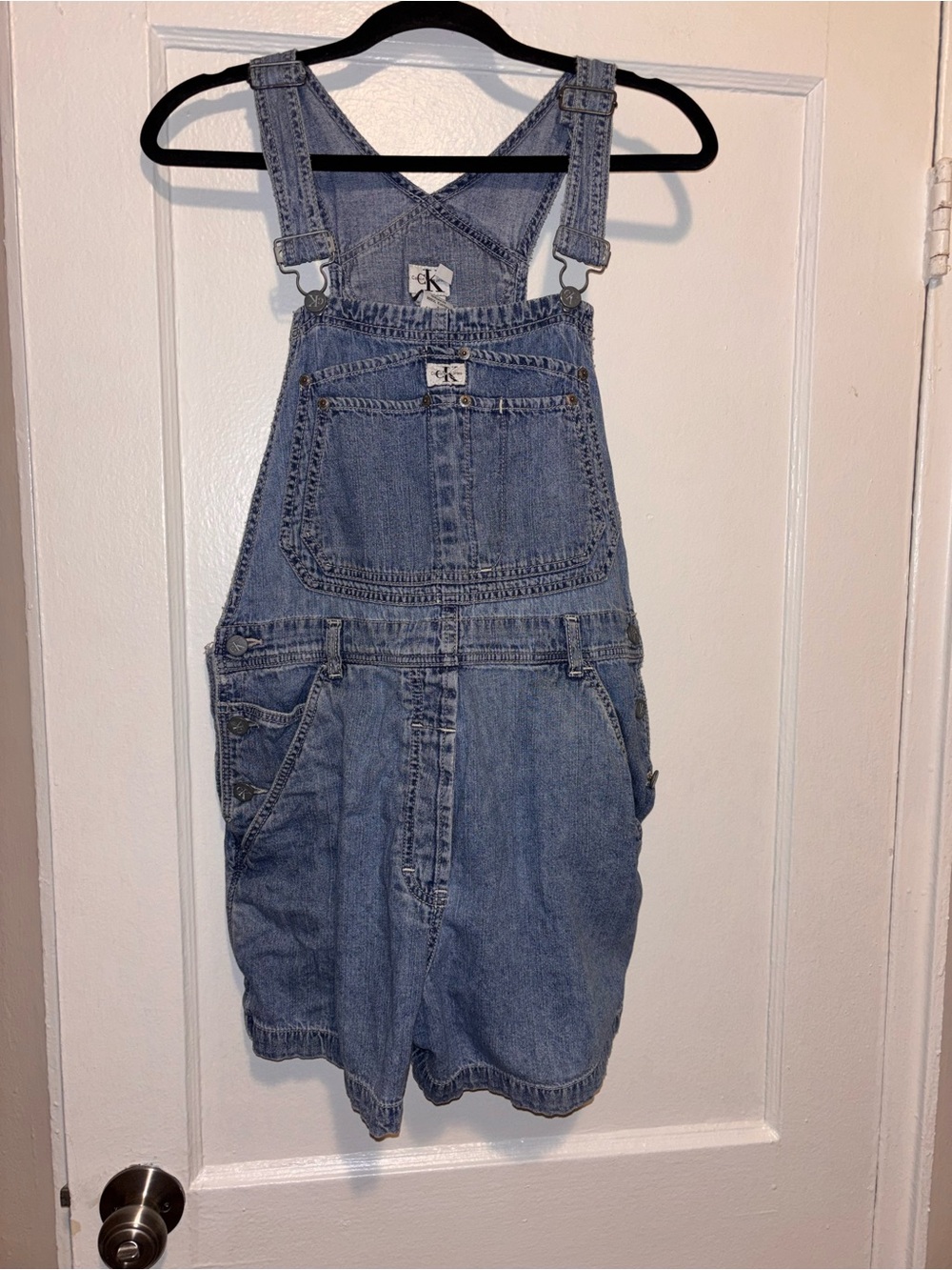 Vintage 90s Y2K Calvin Klein Shortalls Bib Overalls Women Large Carpenter USA